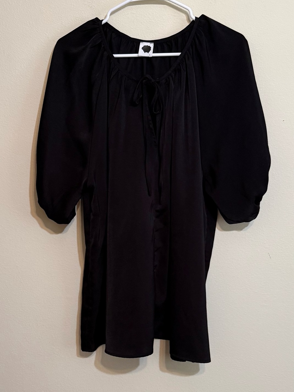 Black Sheep Peasant Blouse with Tie Neck L